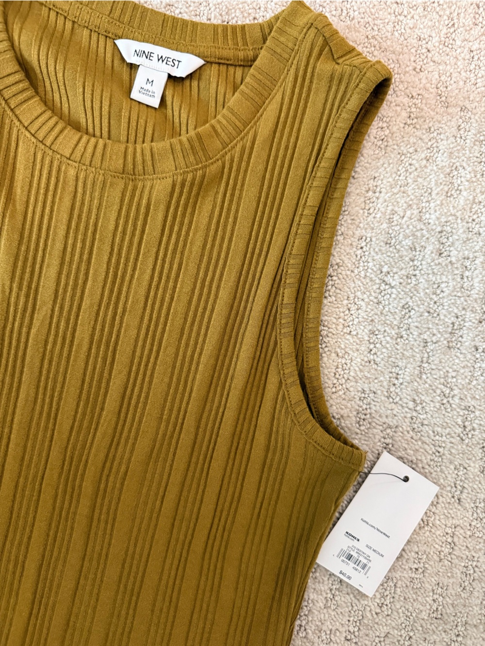 Nine West Ribbed Sleeveless Midi Dress - Olive - Picture 2 of 4